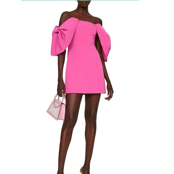TOCCIN x RTR Women's Bright Pink Off the Shoulder Bow Sleeve Mini Dress Size 4 - Picture 1 of 15